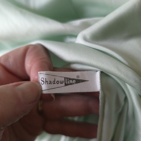 Shadowline Vintage Full Robe Mint Green Lace Trim Floral Size Large Long Sleeve - Picture 8 of 9